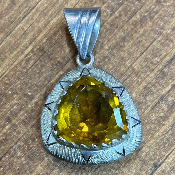 Giant Citrine Sterling Silver Necklace Enhancer Pendant Mexico 925 EUC - Picture 2 of 8